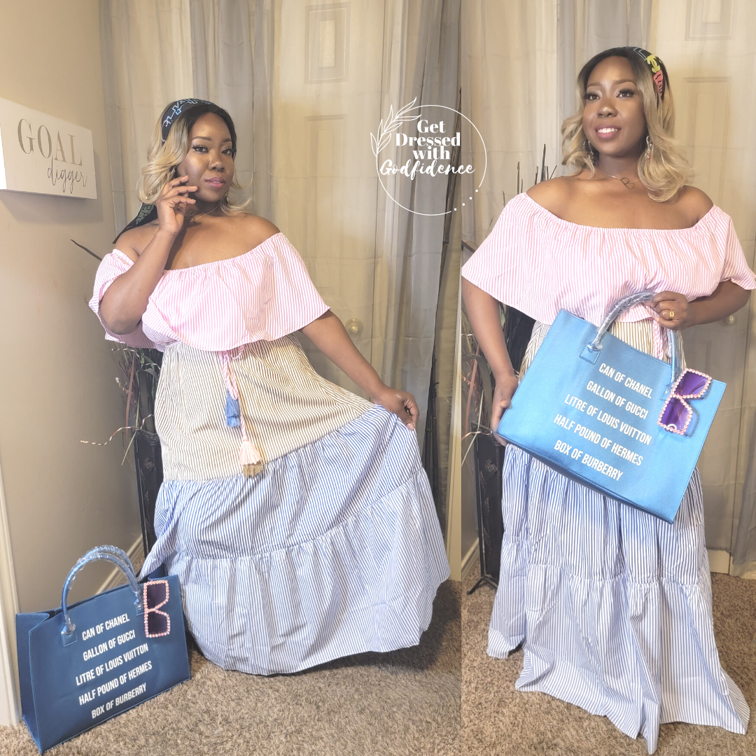 Southern Belle| Multi Colored Striped Color-block Off-shoulder Maxi Dress