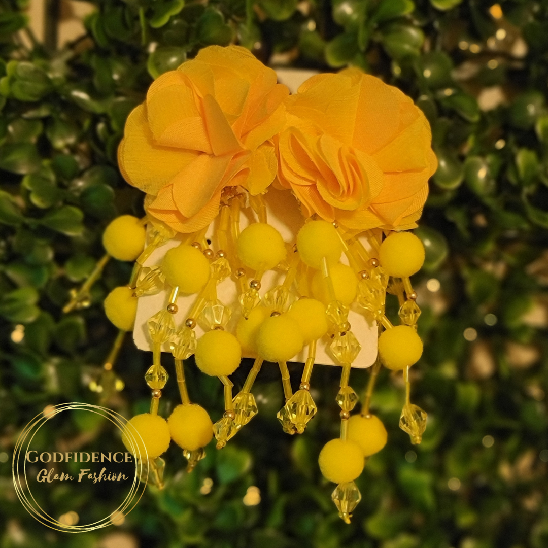 Yellow Rose Glam Dangles | Beautiful Yellow Mix Beaded Earrings
