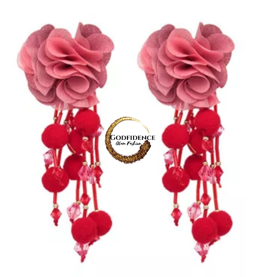 Flower Glam Dangles | Pink/Red Mix Beaded Earrings