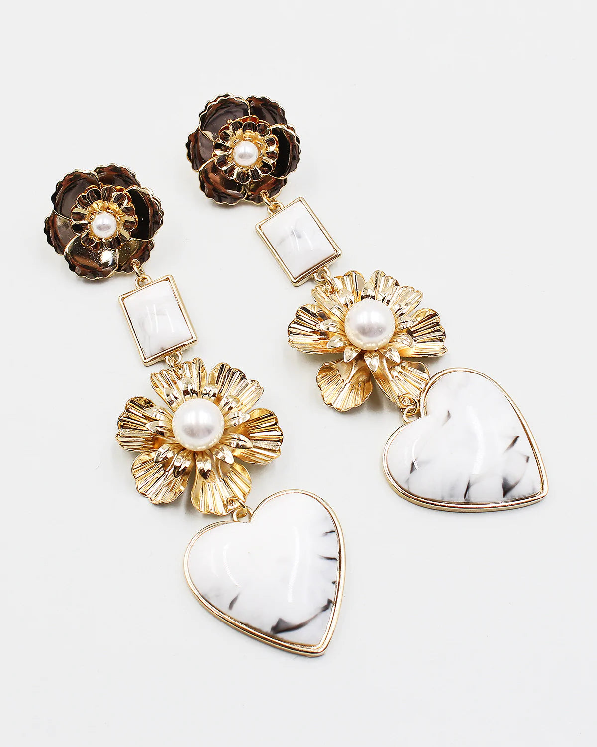 Real Love | Dazzling Pearl Gemstone Heart Dangles