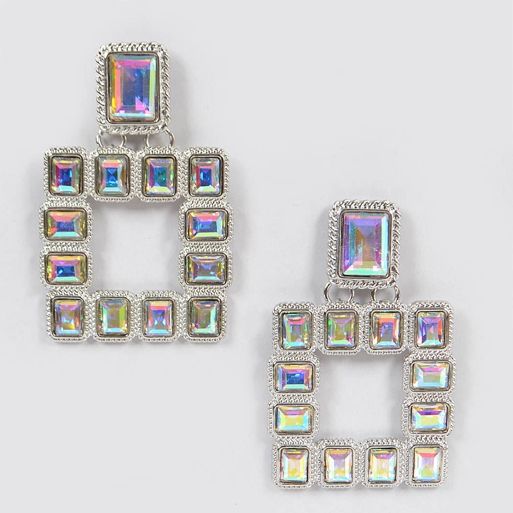 Ravishing | Bold, Iridescent Square Shaped Earrings -Silver plated