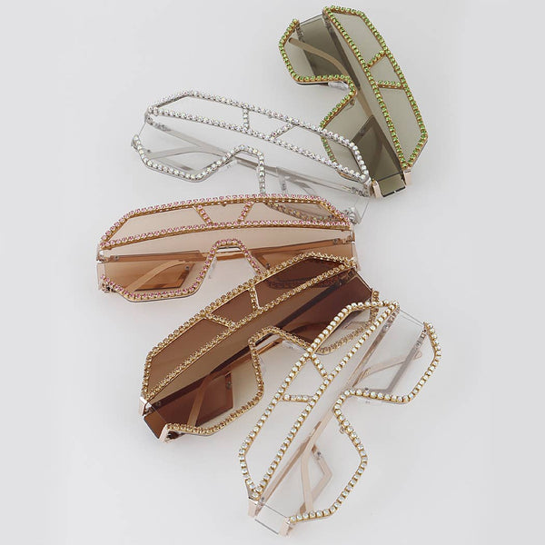 All Eyes on Me |  Jewel Lined Geometric Shield Sunglasses