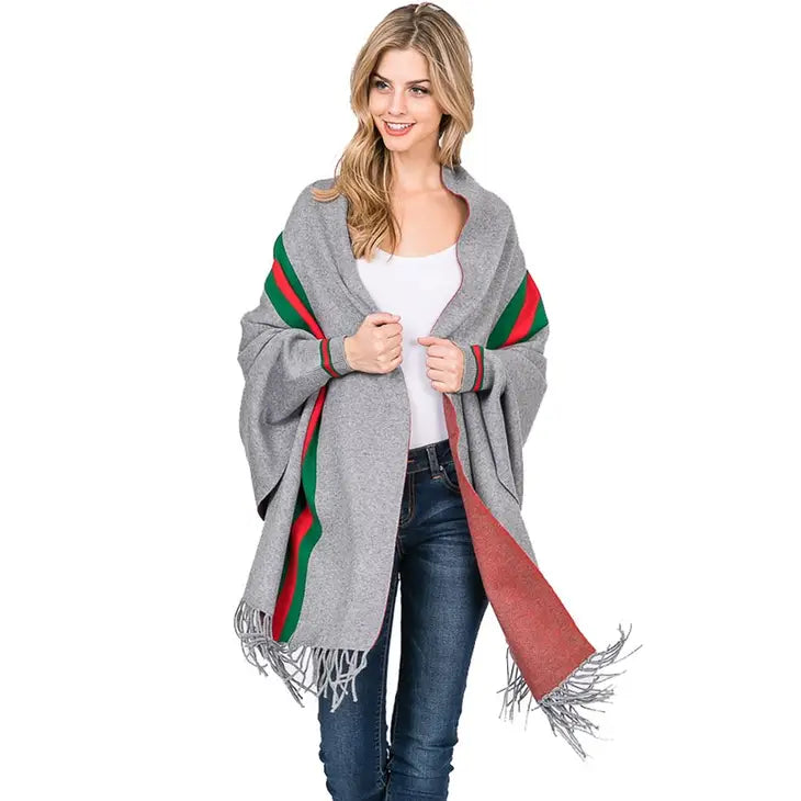 Wrap Me in Luxxe--Sleeved Fancy Fashion Fancy Poncho with Tassel