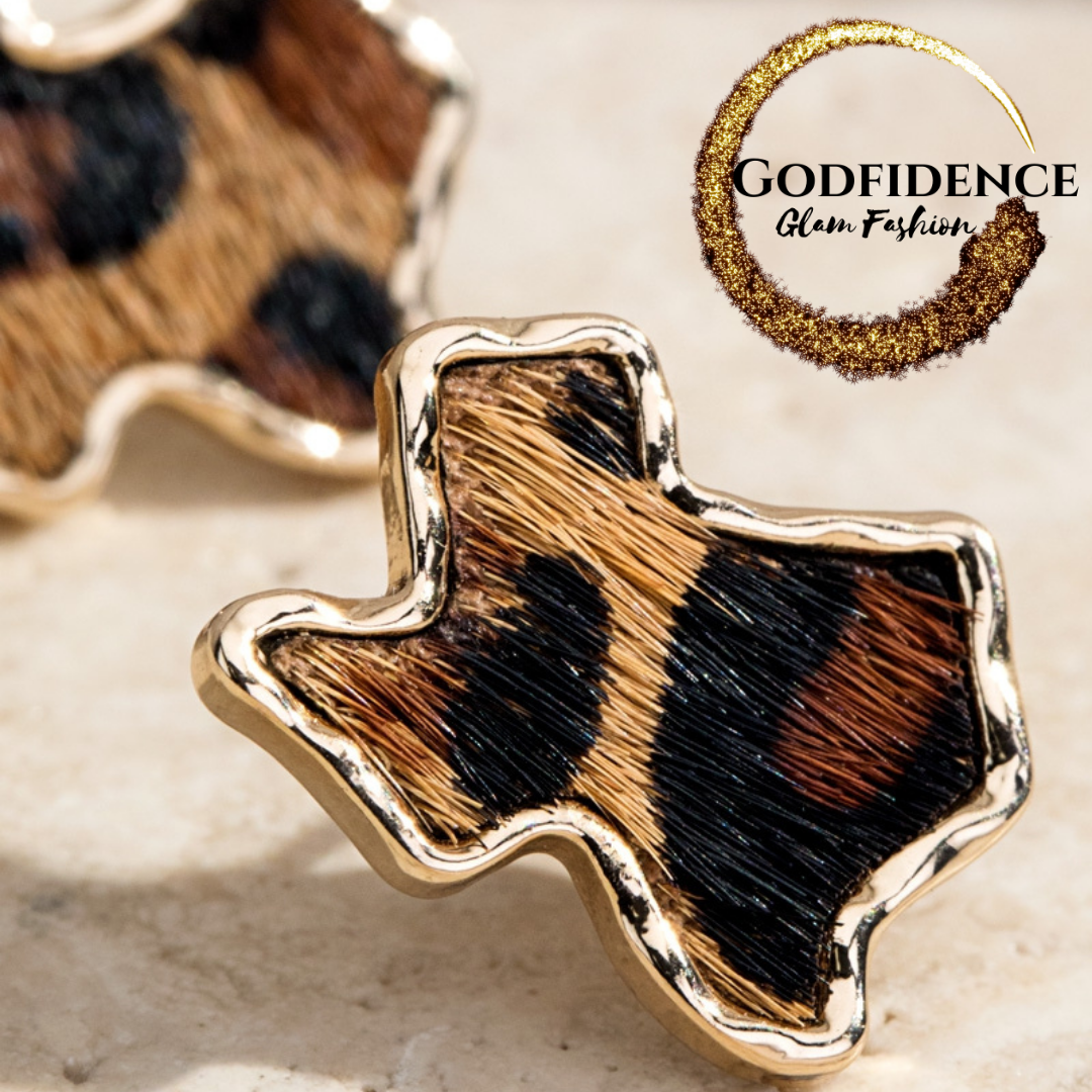 Texas Girl Glam | Animal Print Texas Shaped Studs