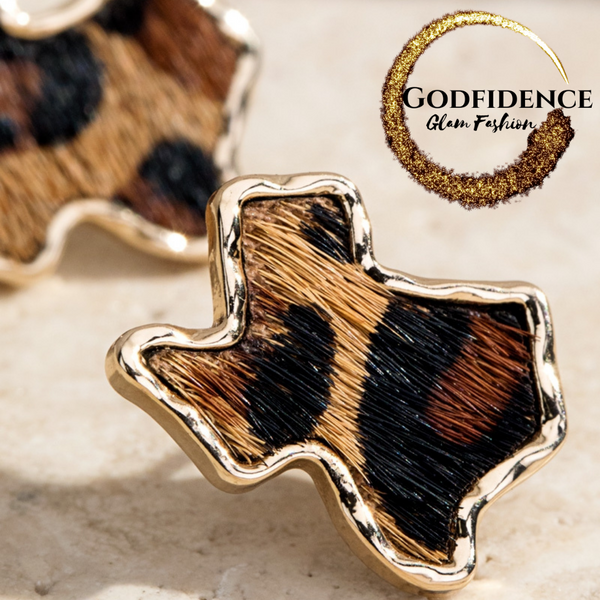 Texas Girl Glam | Animal Print Texas Shaped Studs