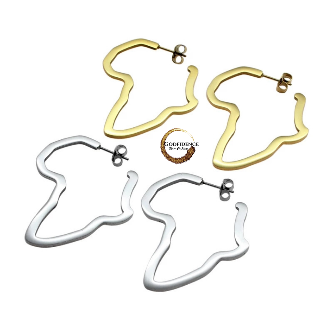 African Pride | Stainless Steel Africa Shaped Hoops