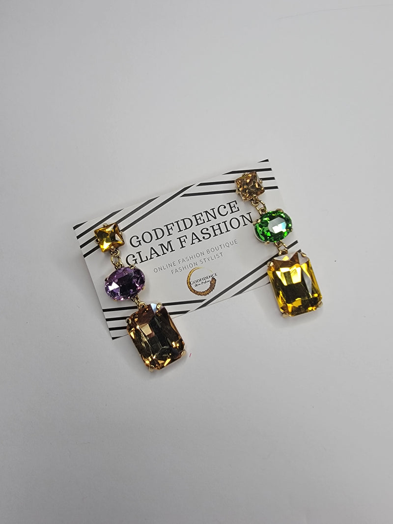 Spring Fling | Gorgeous Yellow/Purple/ Green Crystal 3 Tier Earrings