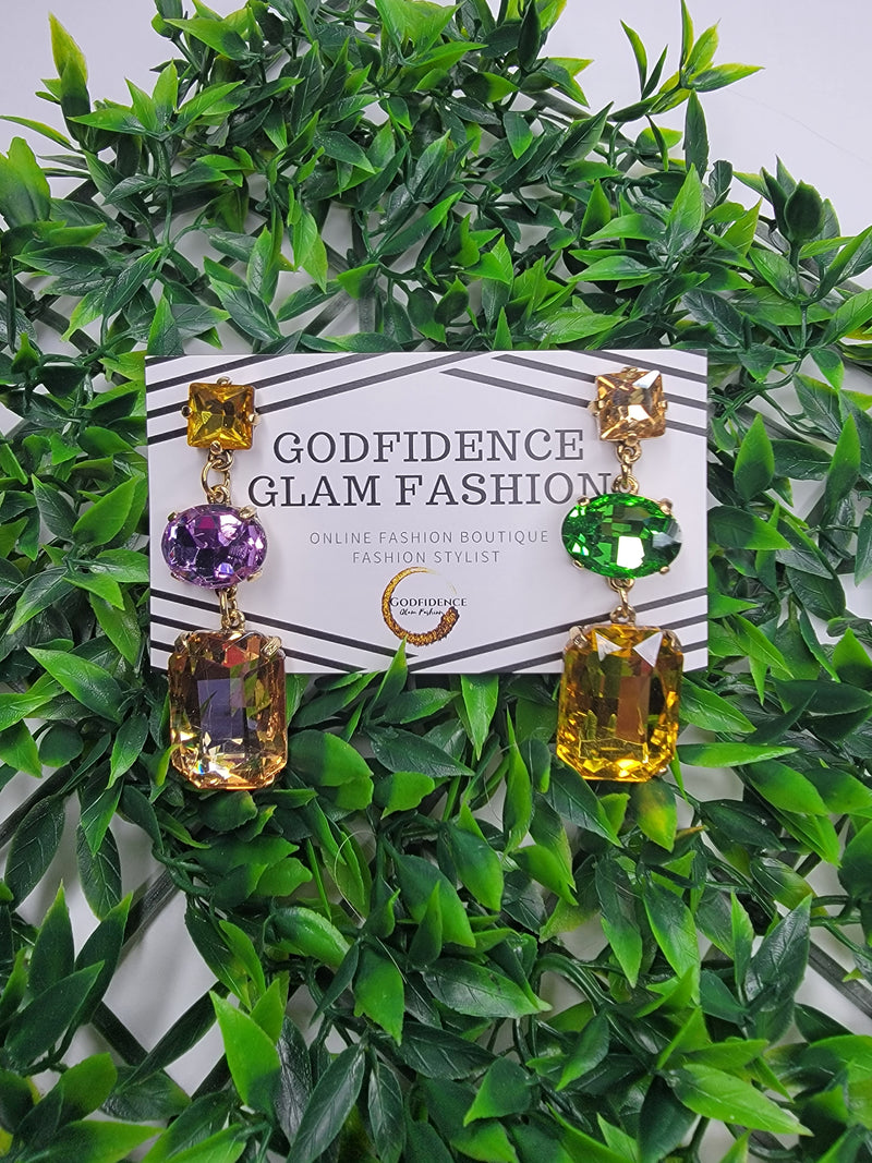 Spring Fling | Gorgeous Yellow/Purple/ Green Crystal 3 Tier Earrings