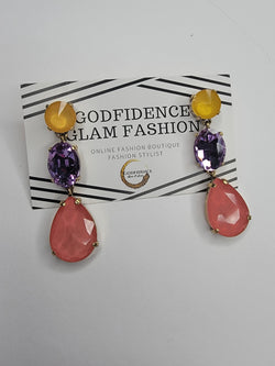 Brunch Babe| Beautifully Mixed  Yellow/Purple/Pink 3-Tier Earrings