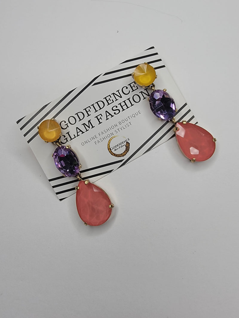 Brunch Babe| Beautifully Mixed  Yellow/Purple/Pink 3-Tier Earrings