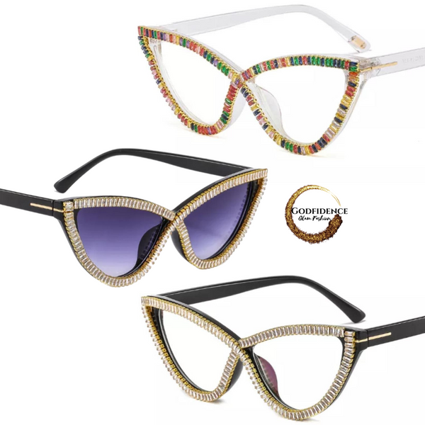 Icy Cat-Eye Bougie Sunnies | Rhinestone  Jeweled Trimmed Sunglasses