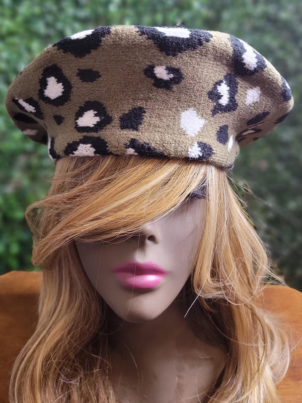 Olive You | Olive Green and White Leopard Print BERET