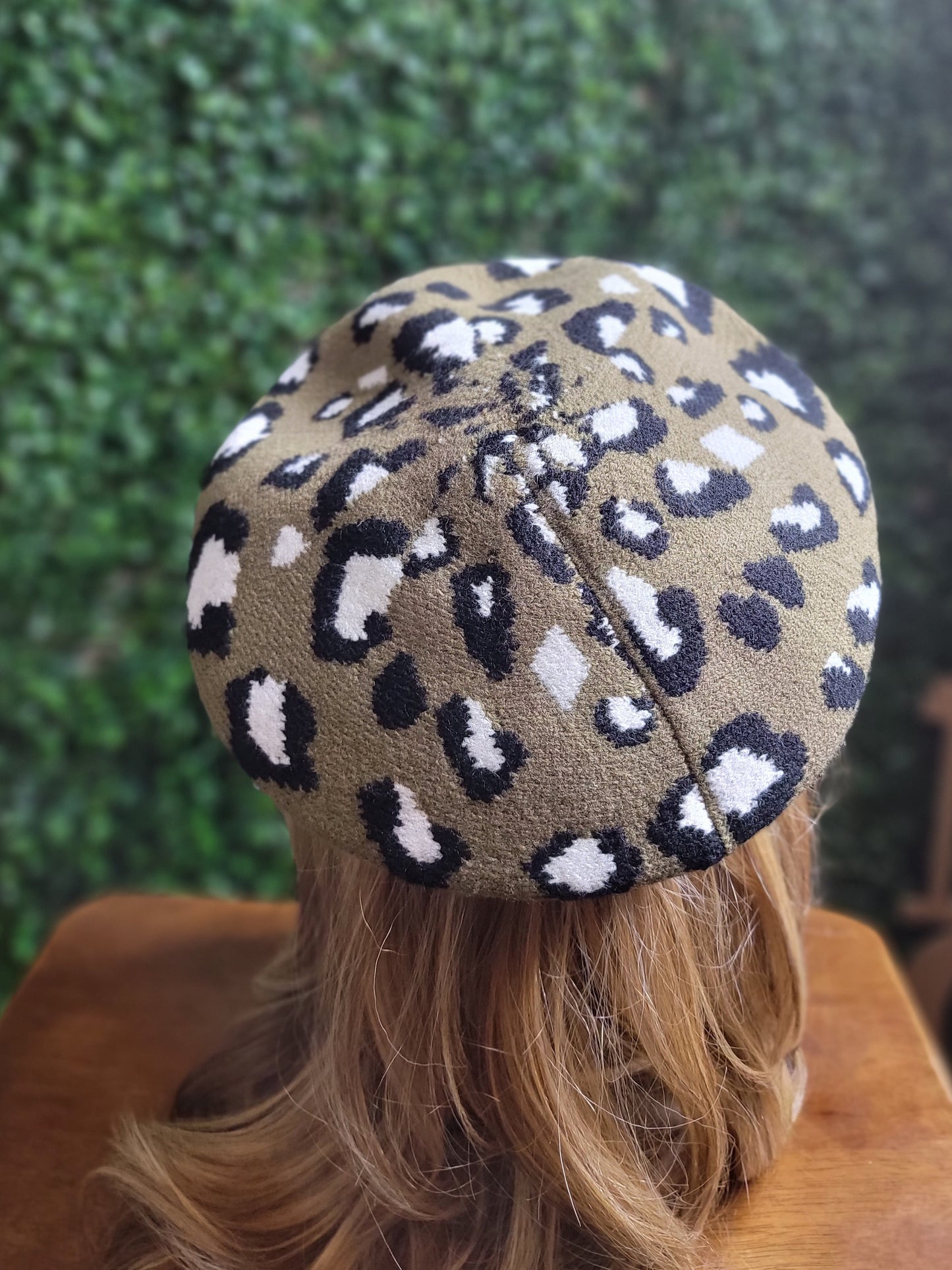 Olive You | Olive Green and White Leopard Print BERET