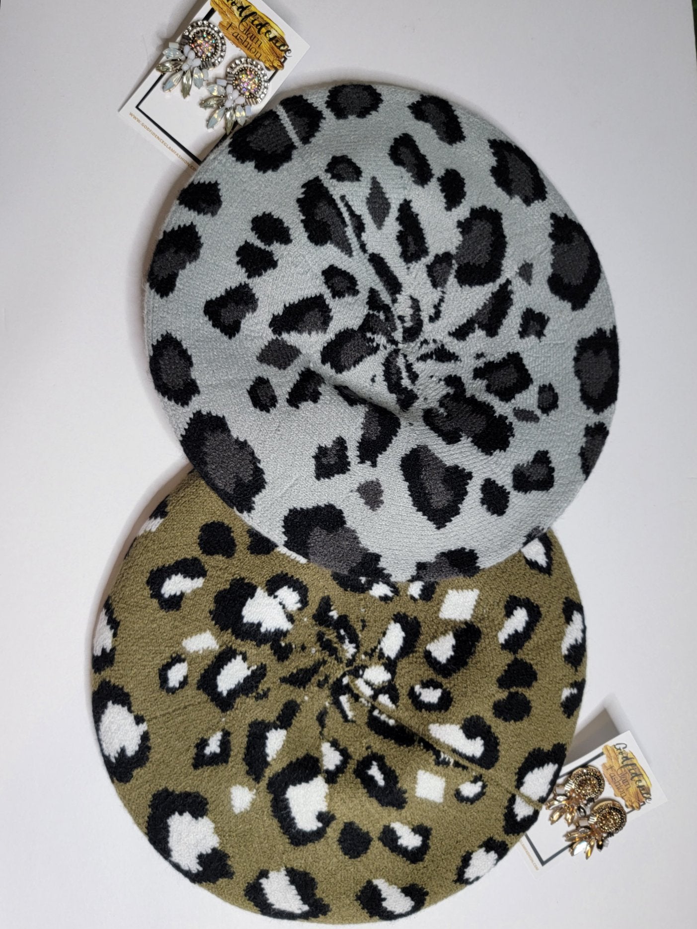 Olive You | Olive Green and White Leopard Print BERET