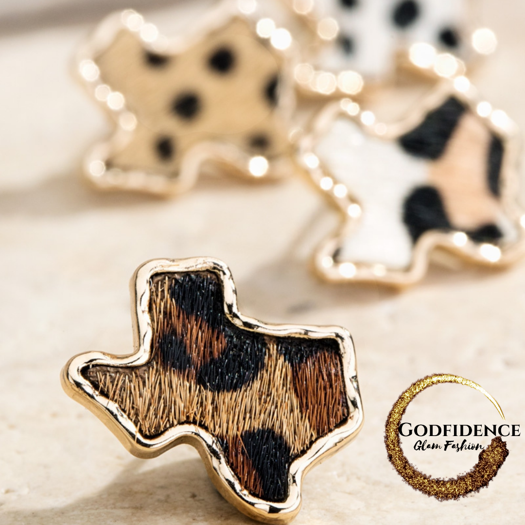 Texas Girl Glam | Animal Print Texas Shaped Studs