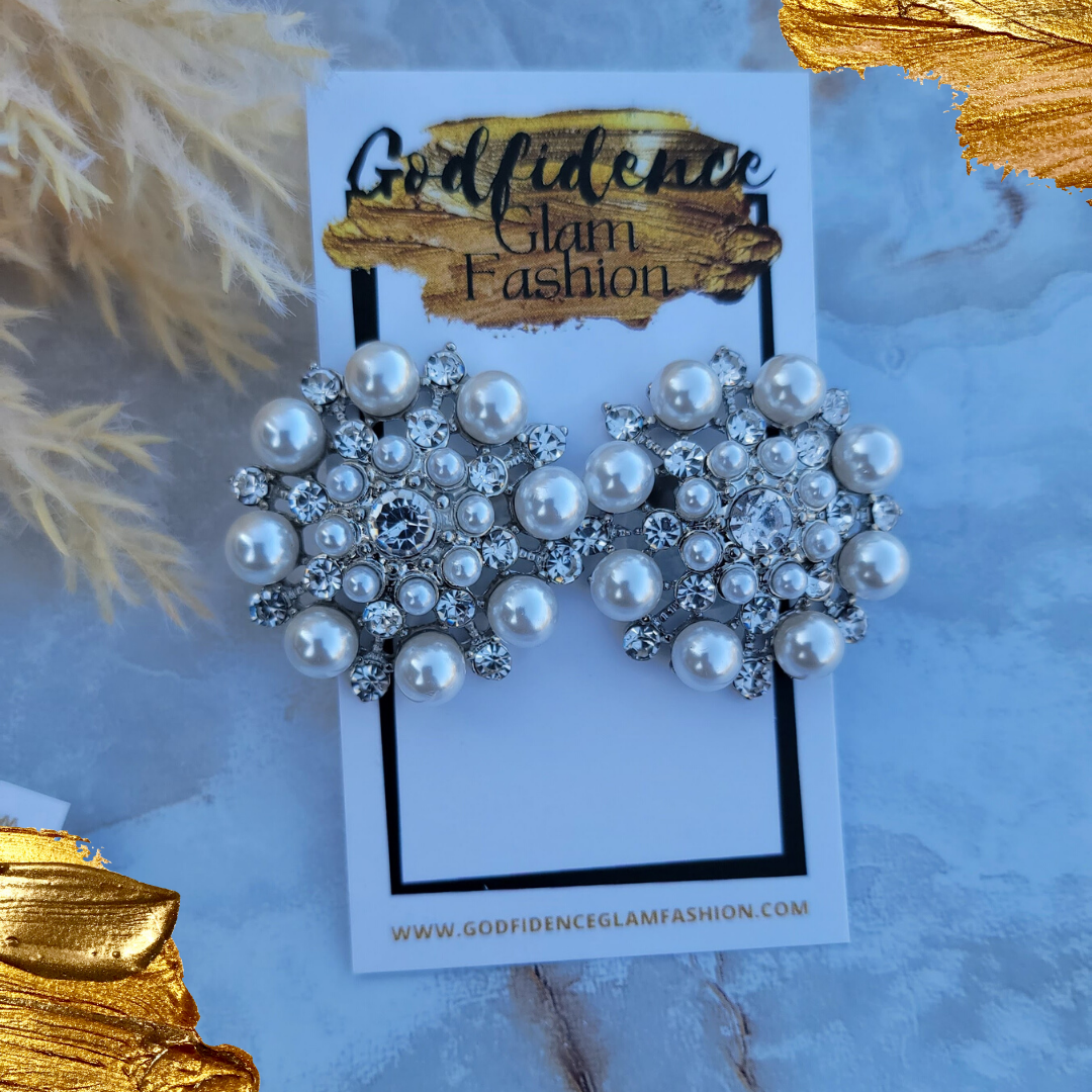 Pamela | Stunning Pearl Rhinestone Clip-On Flowers