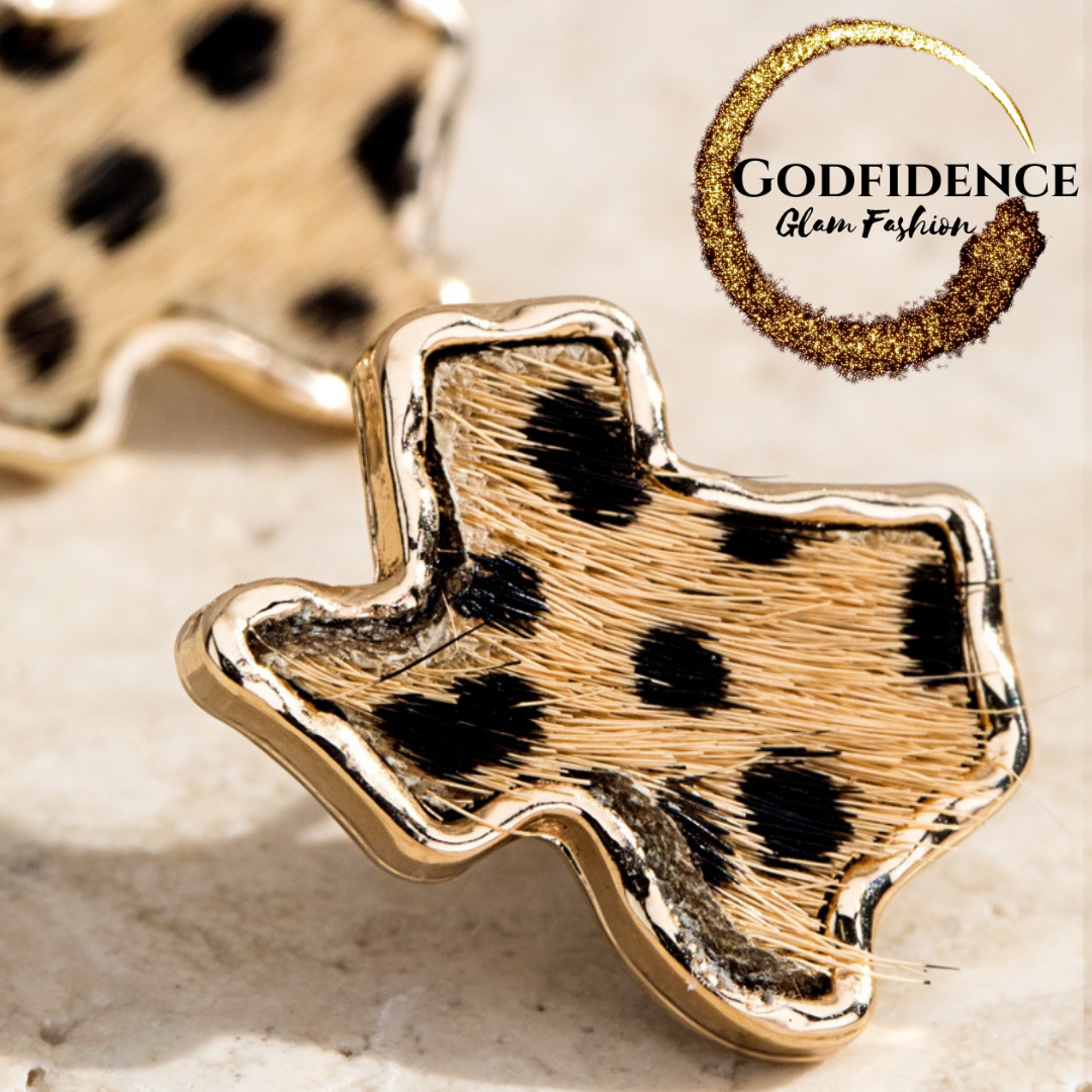 Texas Girl Glam | Animal Print Texas Shaped Studs