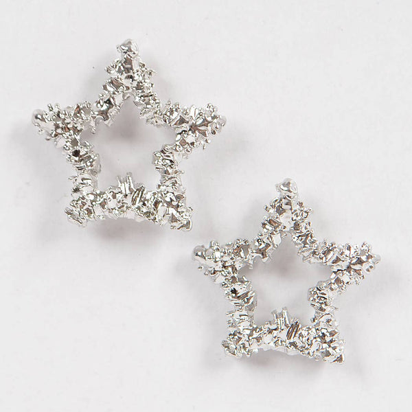 Silver Textured Small Star Stud Earrings