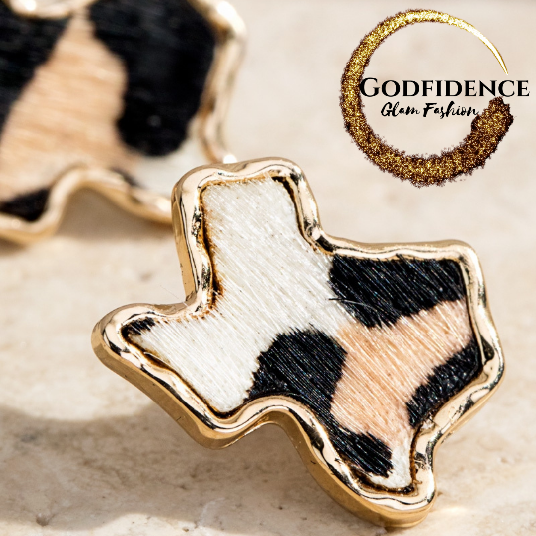 Texas Girl Glam | Animal Print Texas Shaped Studs