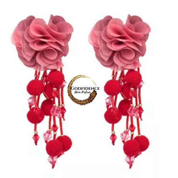 Flower Glam Dangles | Pink/Red Mix Beaded  Earrings