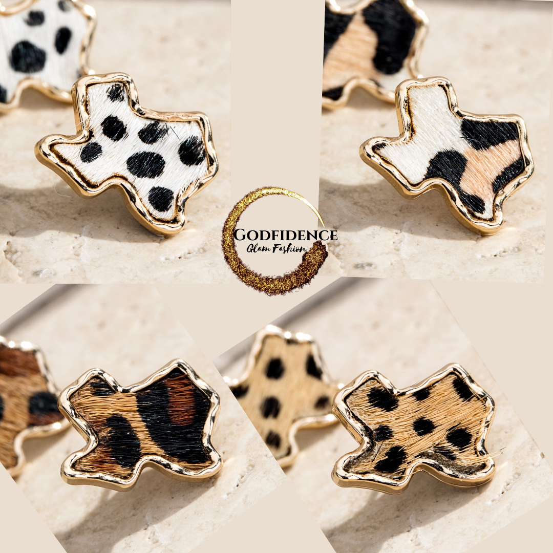 Texas Girl Glam | Animal Print Texas Shaped Studs