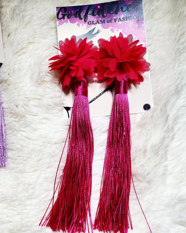 Queen Dazzling | Long Fringe Tassel Earrings Hot Pink