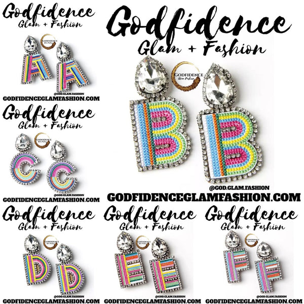 Initial Earrings | Rhinestone Bedazzled, Vibrant Letters