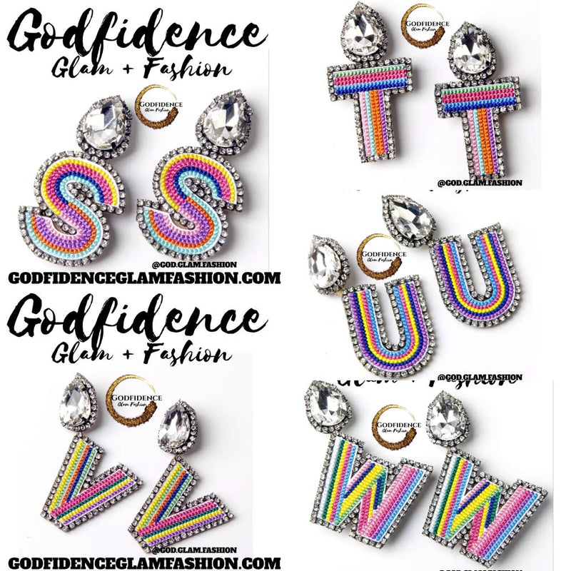 Initial Earrings | Rhinestone Bedazzled, Vibrant Letters