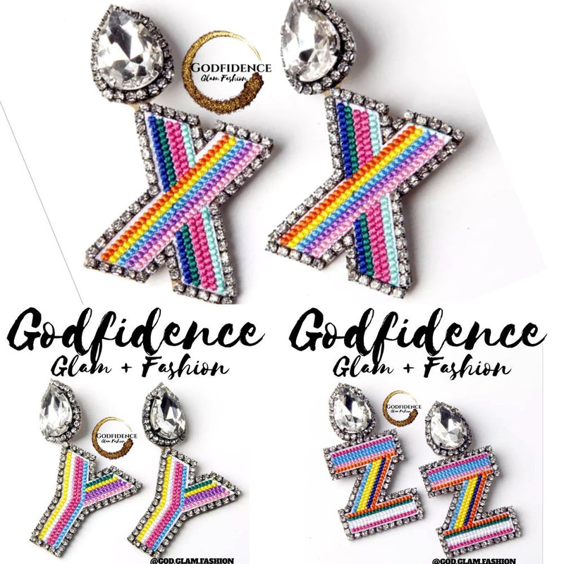 Initial Earrings | Rhinestone Bedazzled, Vibrant Letters