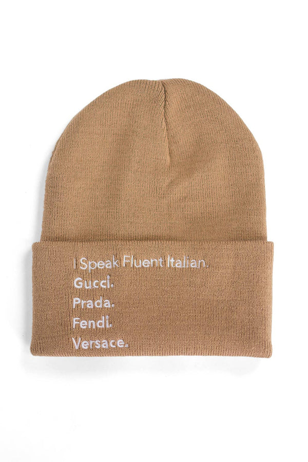 I Speak Fashion BEANIE - Fluent Italian (Wheat)
