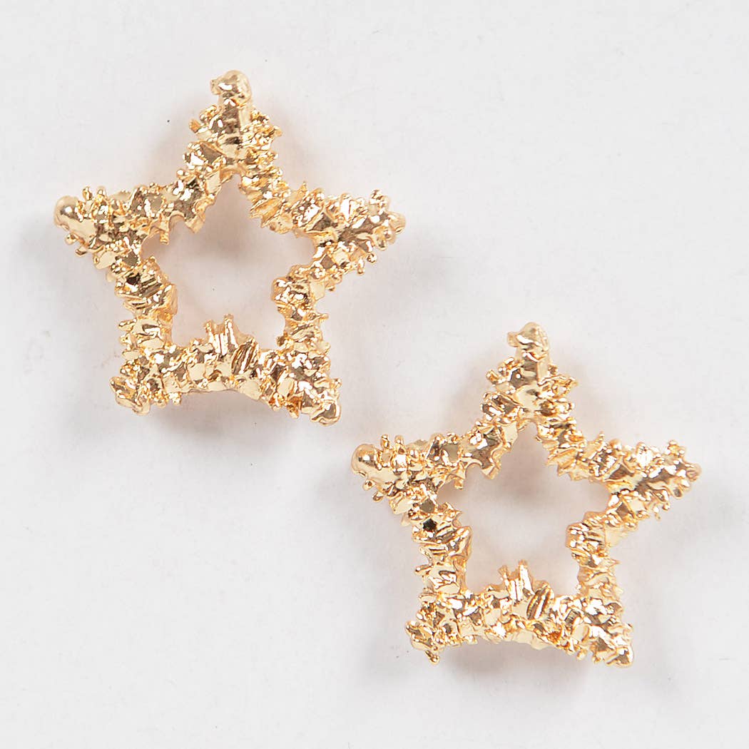 Gold Textured Small Star Stud Earrings