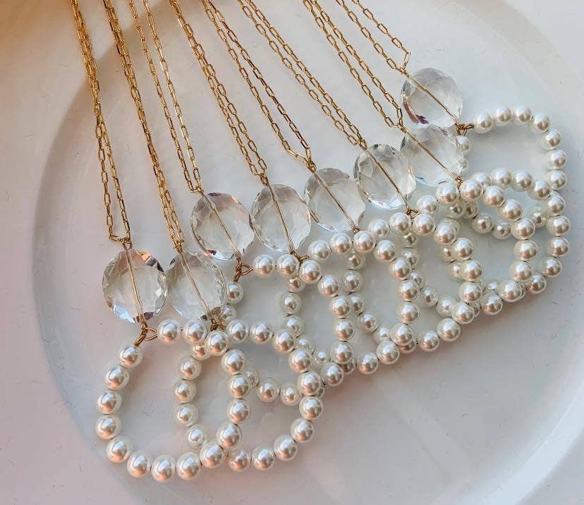 Pearl Crystal Necklace | Silver Chain